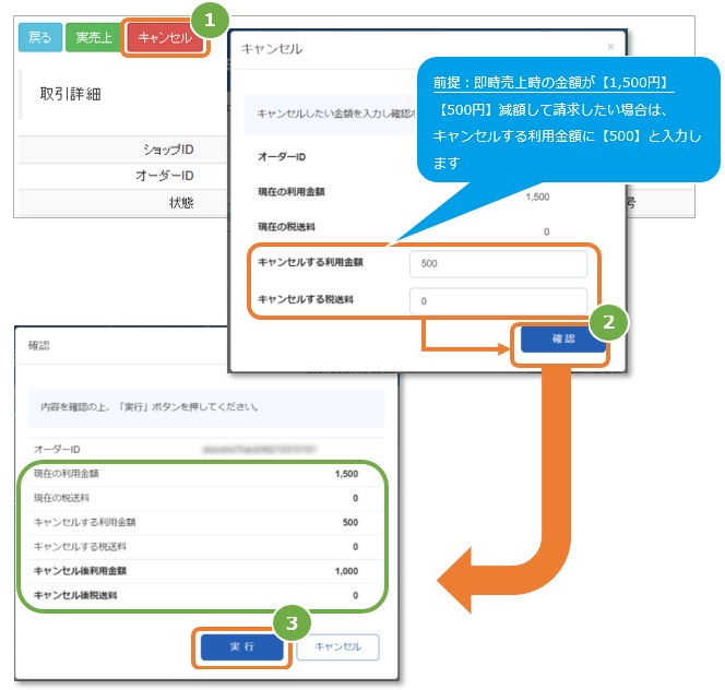 D様一部お払い戻し専用ページ 管理画面操作］d払い／実売上・即時売上をキャンセルにする＜一部