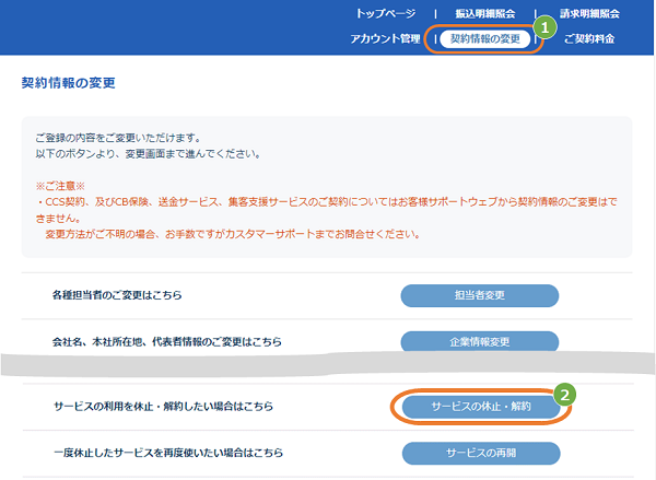 操作方法］お客様サポートウェブ／サービスの解約手続きをしたい